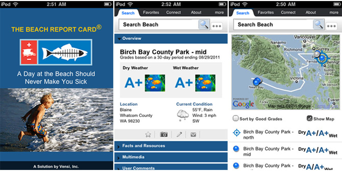 Beach Report Card app screens