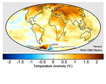 Surface temperature changes, 1999-2008.