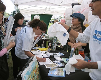 Handing out supples at an inland cleanup