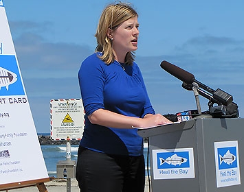 Heal the Bay staff scientist speaking at our Beach Report Card press conference