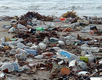 Trash at the beach in Playa del Rey