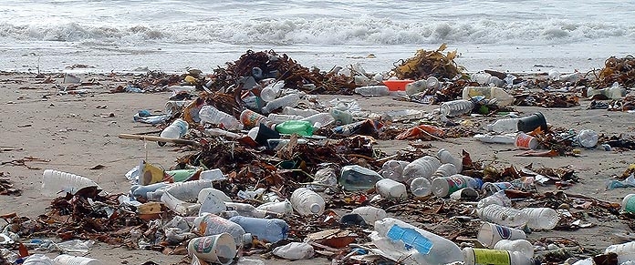 Trash on the beach at Playa del Rey